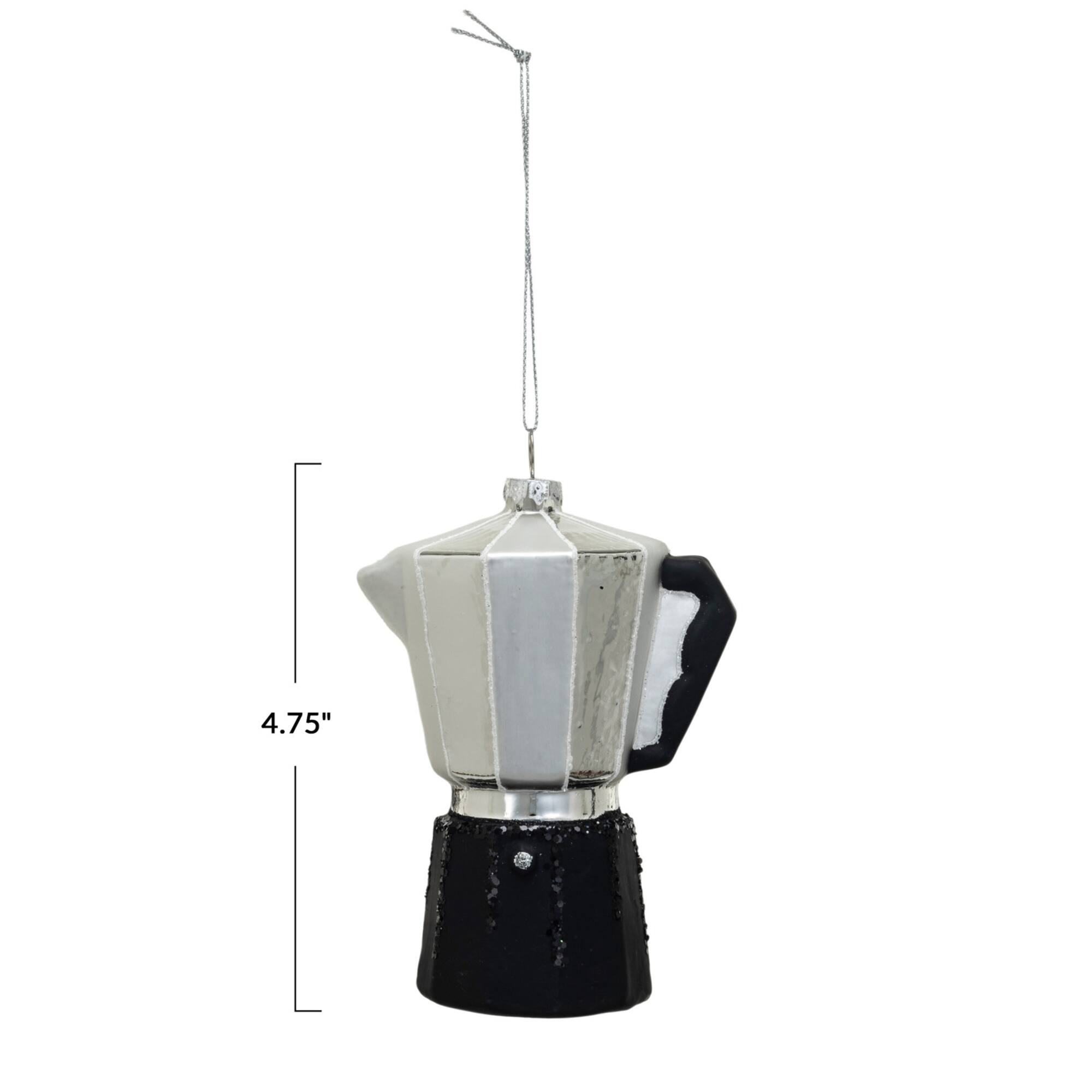 Hello Honey® 4.75" Black & Silver Finish Glass Espresso Pot Ornament